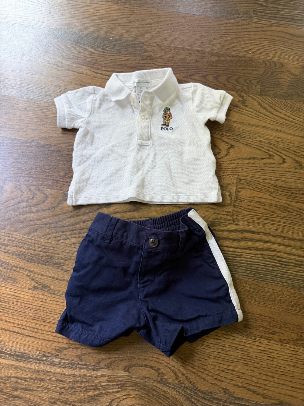 Ralph Lauren Baby Boy White Polo Shirt with Navy Shorts Set - 0 to 3 Months